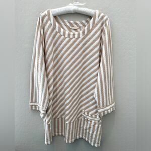 SOFT SURROUNDINGS Striped Cotton Tunic Top Beige White Textured Pocket | Size 2X